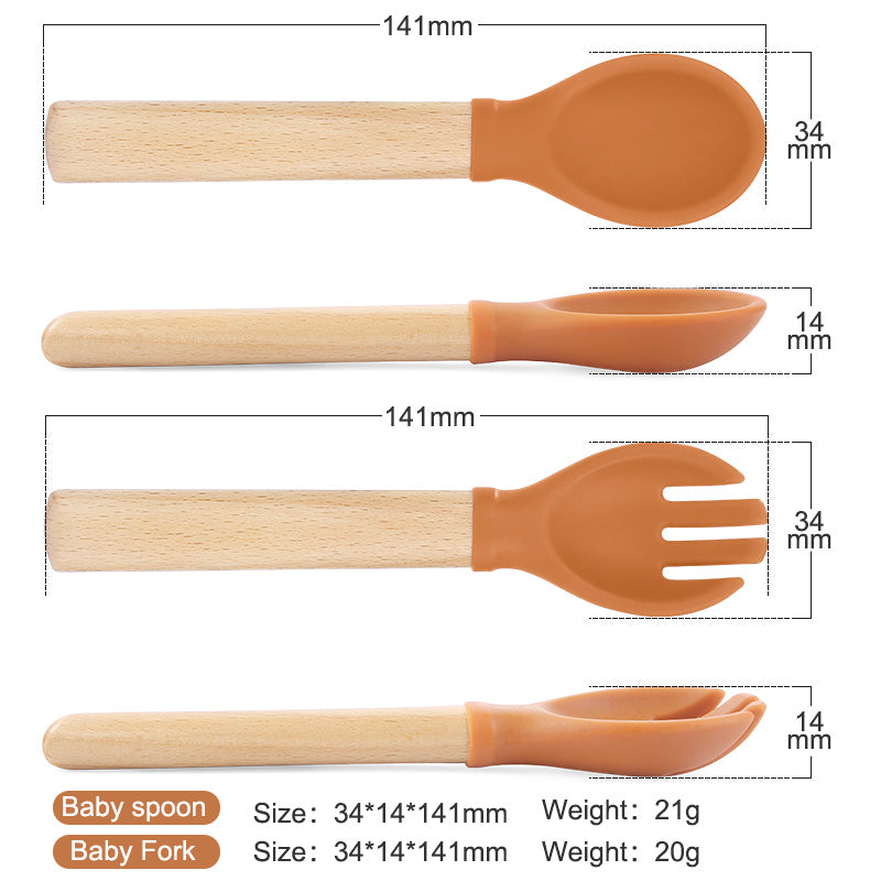 Baby Silicone Spoon With Wooden Handle