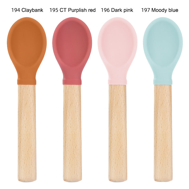 Baby Silicone Spoon With Wooden Handle