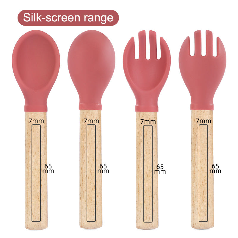 Baby Silicone Spoon With Wooden Handle