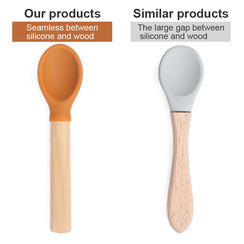 Baby Silicone Spoon With Wooden Handle