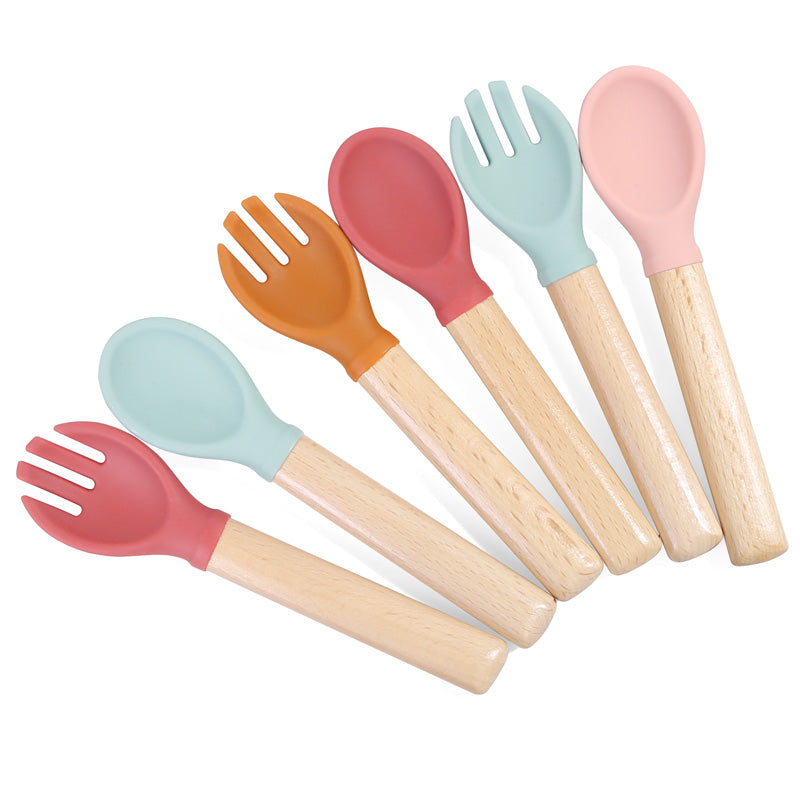 Baby Silicone Spoon With Wooden Handle